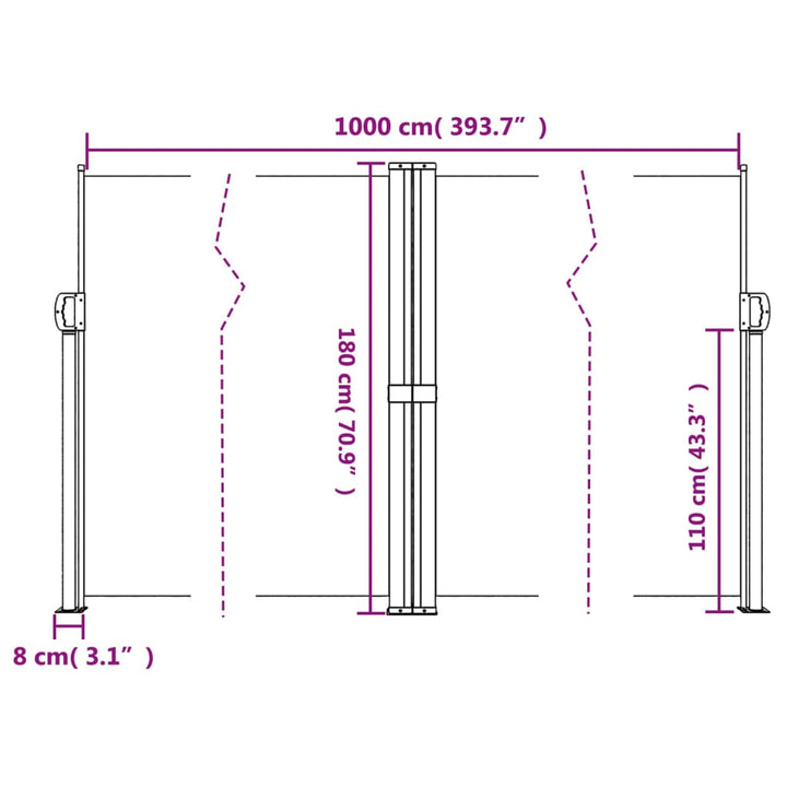 Windscherm uittrekbaar 180x1000 cm wit