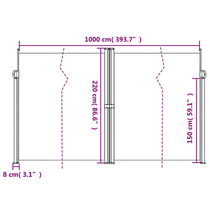 Windscherm uittrekbaar 220x1000 cm bruin