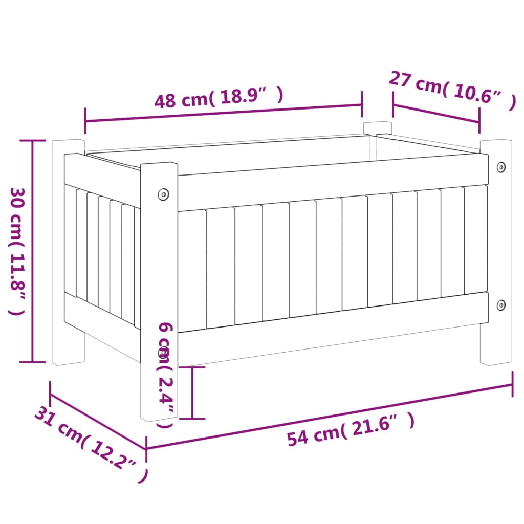 Plantenbak met voering 54x31x30 cm massief acaciahout