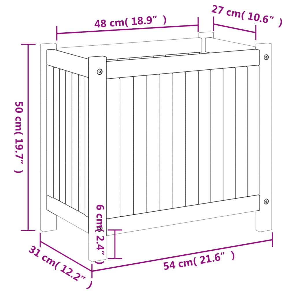 Plantenbak met voering 54x31x50 cm massief acaciahout