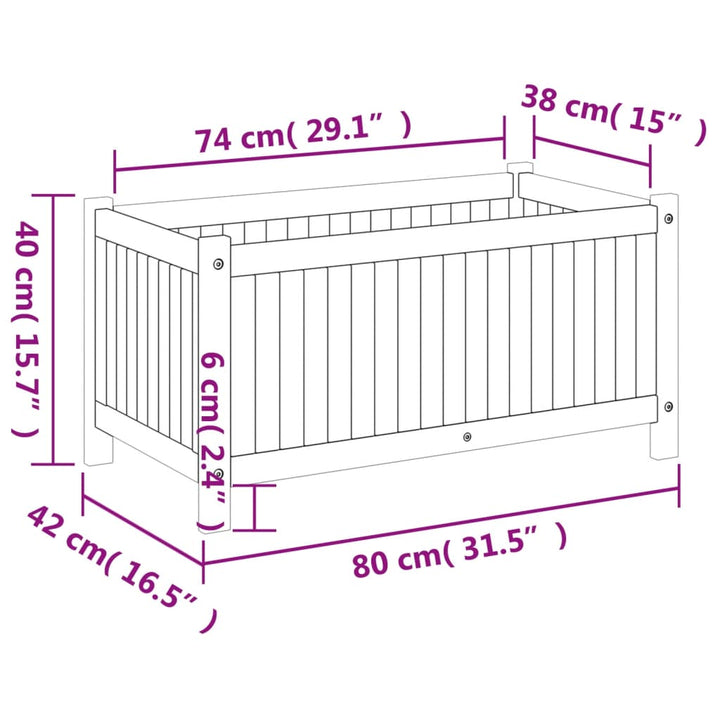 Plantenbak met voering 80x42x40 cm massief acaciahout