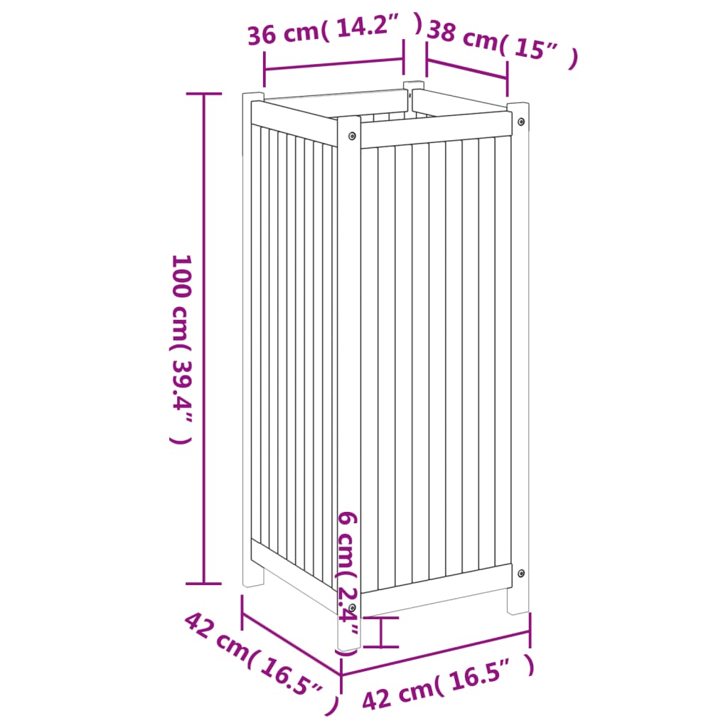 Plantenbak met uitvoering 42x42x100 cm massief acaciahout