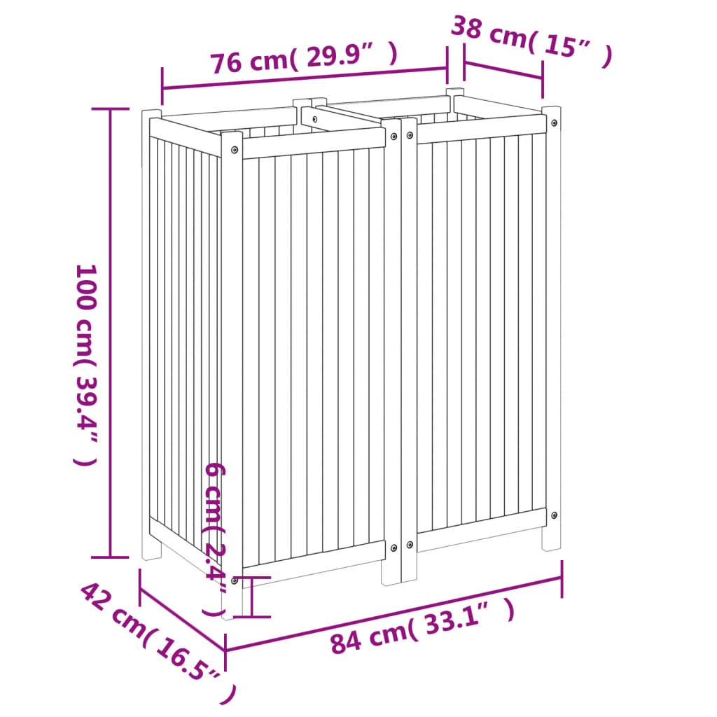 Plantenbak met voering 84x42x100 cm massief acaciahout