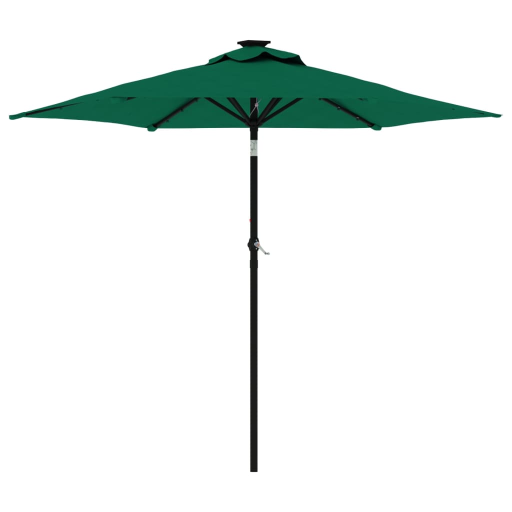 Parasol met LED's en stalen paal 225x225x212 cm groen