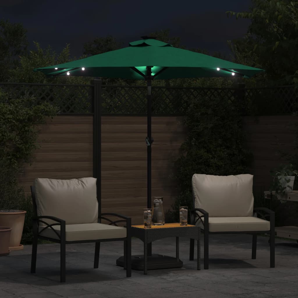 Parasol met LED's en stalen paal 225x225x212 cm groen