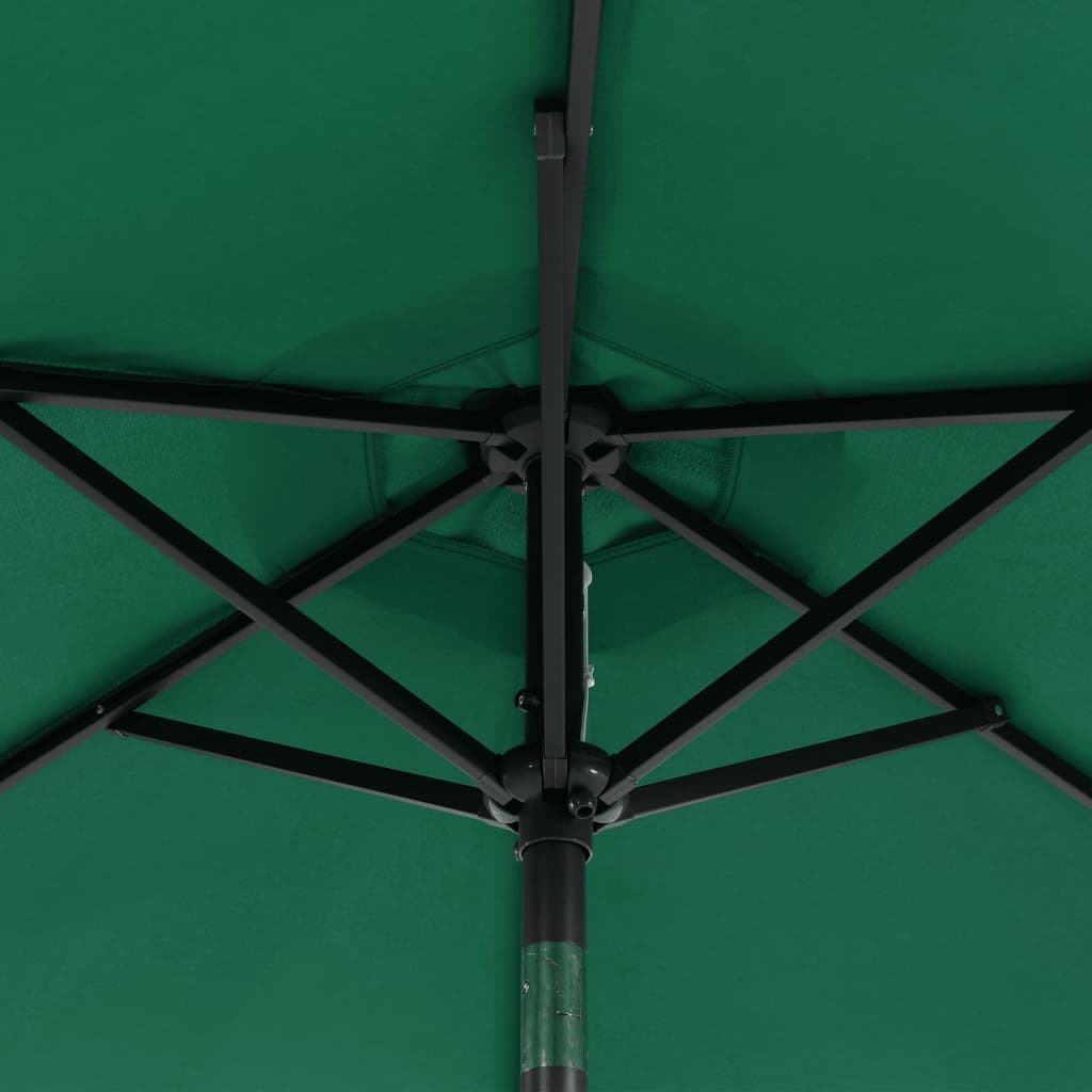 Parasol met LED's en stalen paal 225x225x212 cm groen