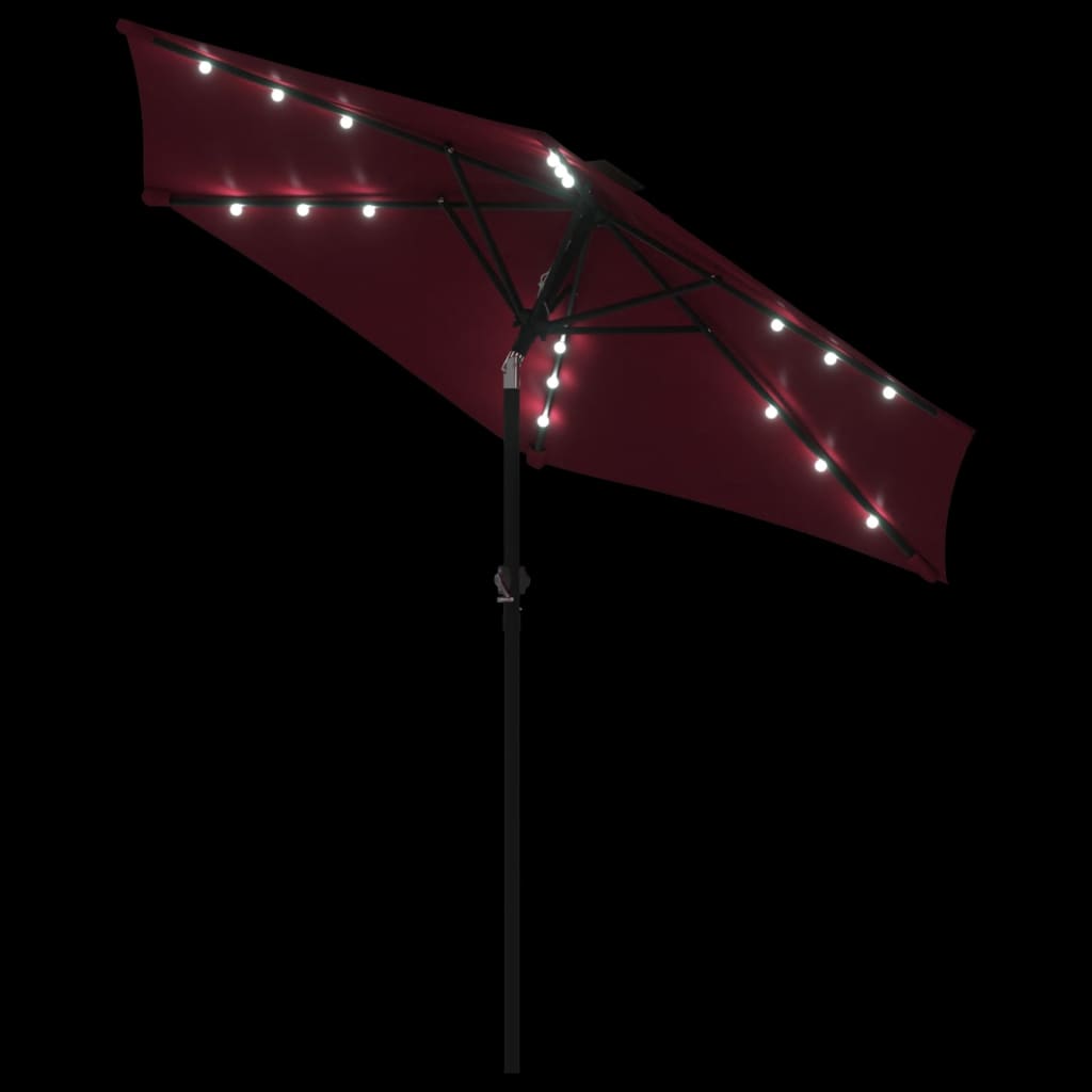 Parasol met LED's en stalen paal 225x225x212 cm bordeauxrood