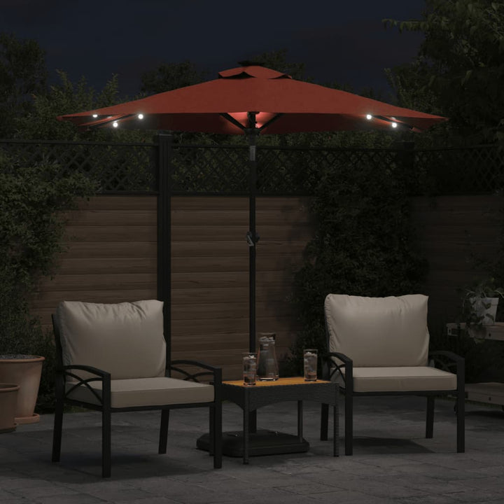 Parasol met LED's en stalen paal 225x225x212 cm terracotta