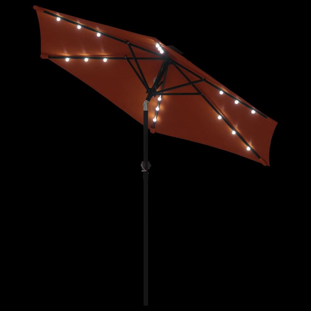 Parasol met LED's en stalen paal 225x225x212 cm terracotta