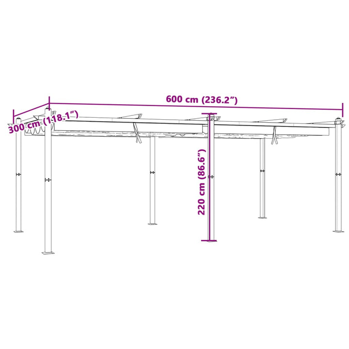 Prieel met uittrekbaar dak 3x6 m aluminium crèmekleurig