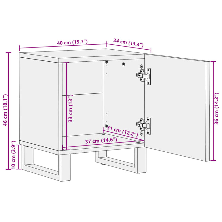 Nachtkastjes 2 st 40x34x46 cm massief ruw mangohout