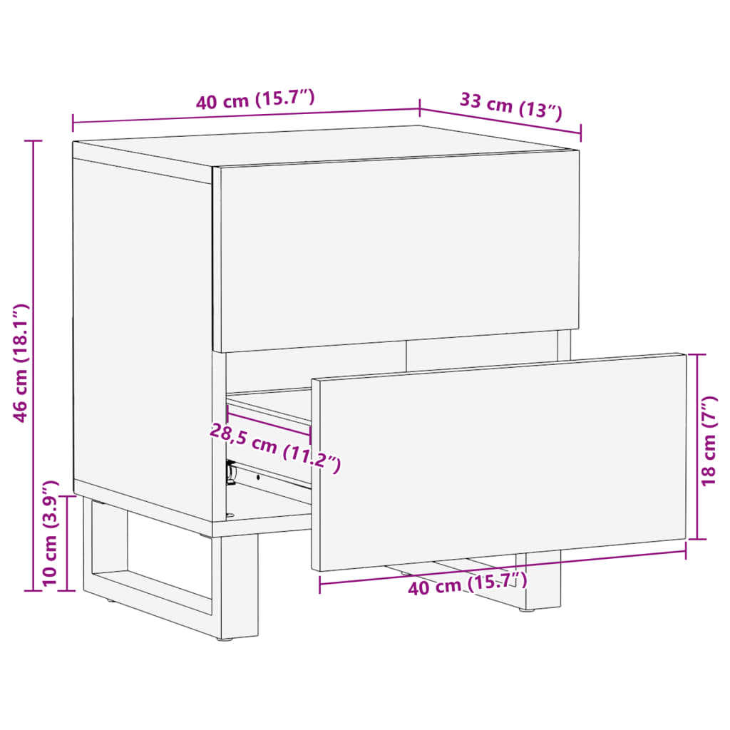 Nachtkastjes 2 st 40x34x46 cm massief ruw mangohout