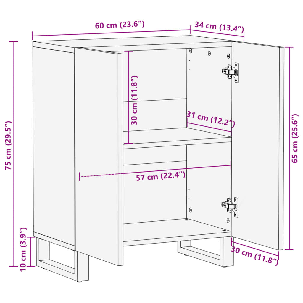 Dressoir 60x34x75 cm massief ruw mangohout