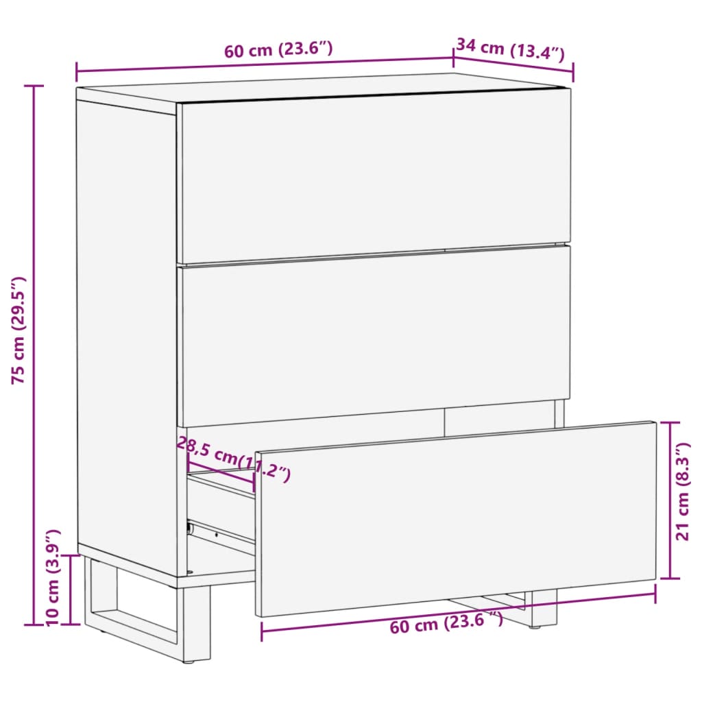 Dressoir 60x34x75 cm massief ruw mangohout