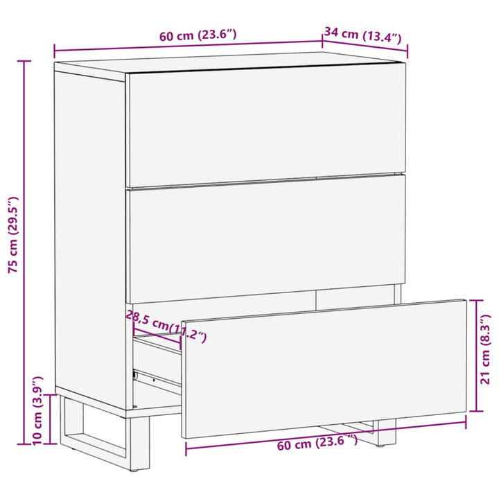 Dressoir 60x34x75 cm massief acaciahout