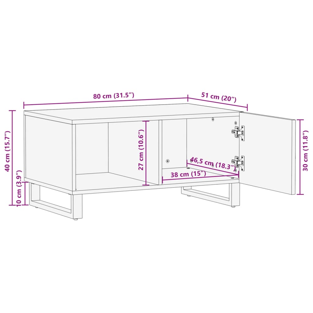 Salontafel 80x51x40 cm massief mangohout wit