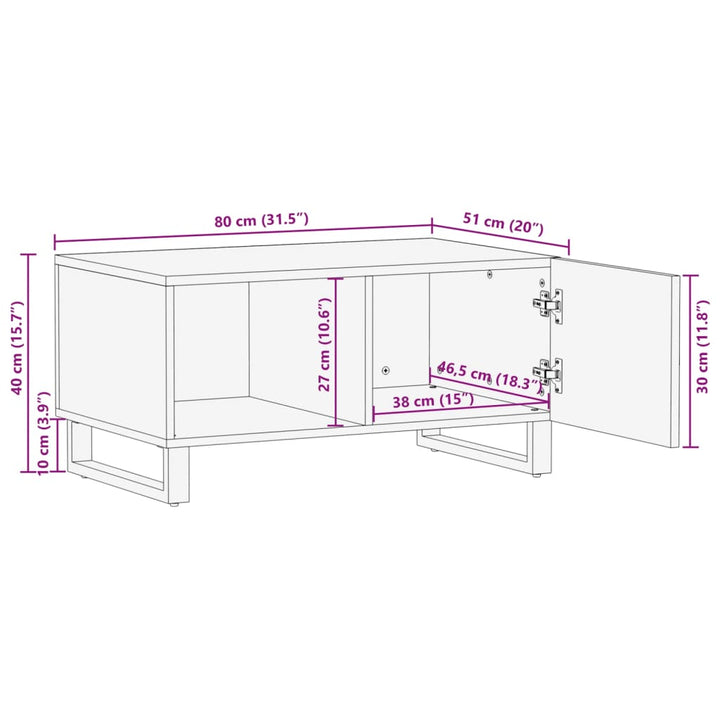 Salontafel 80x51x40 cm massief mangohout wit