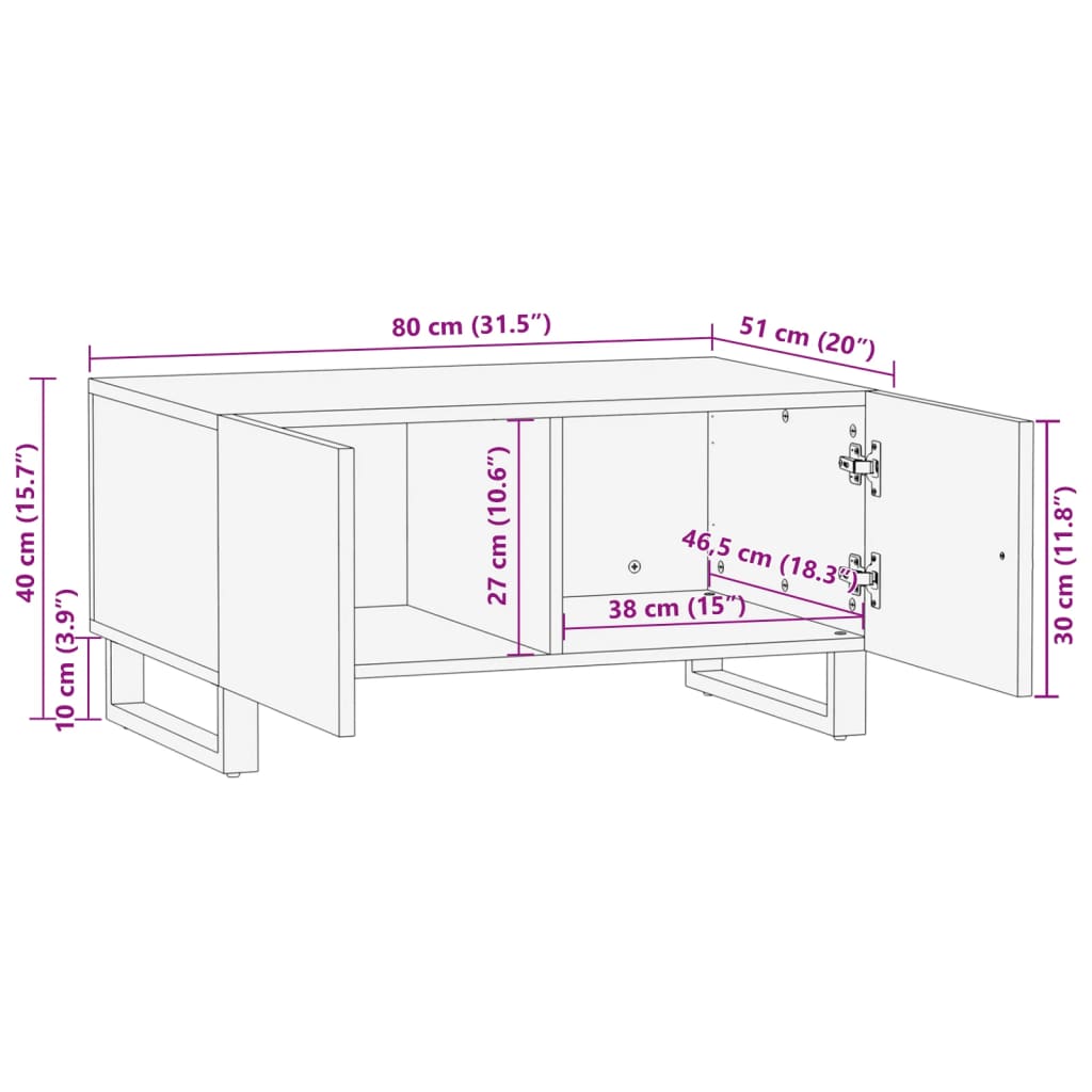 Salontafel 80x51x40 cm massief mangohout wit