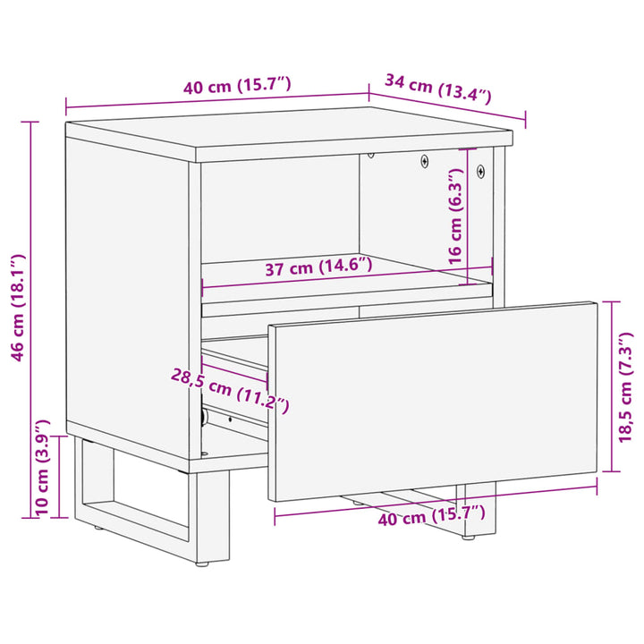 Nachtkastjes 2 st 40x34x46 cm massief ruw mangohout