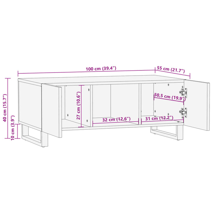 Salontafel 100x55x40 cm massief mangohout bruin