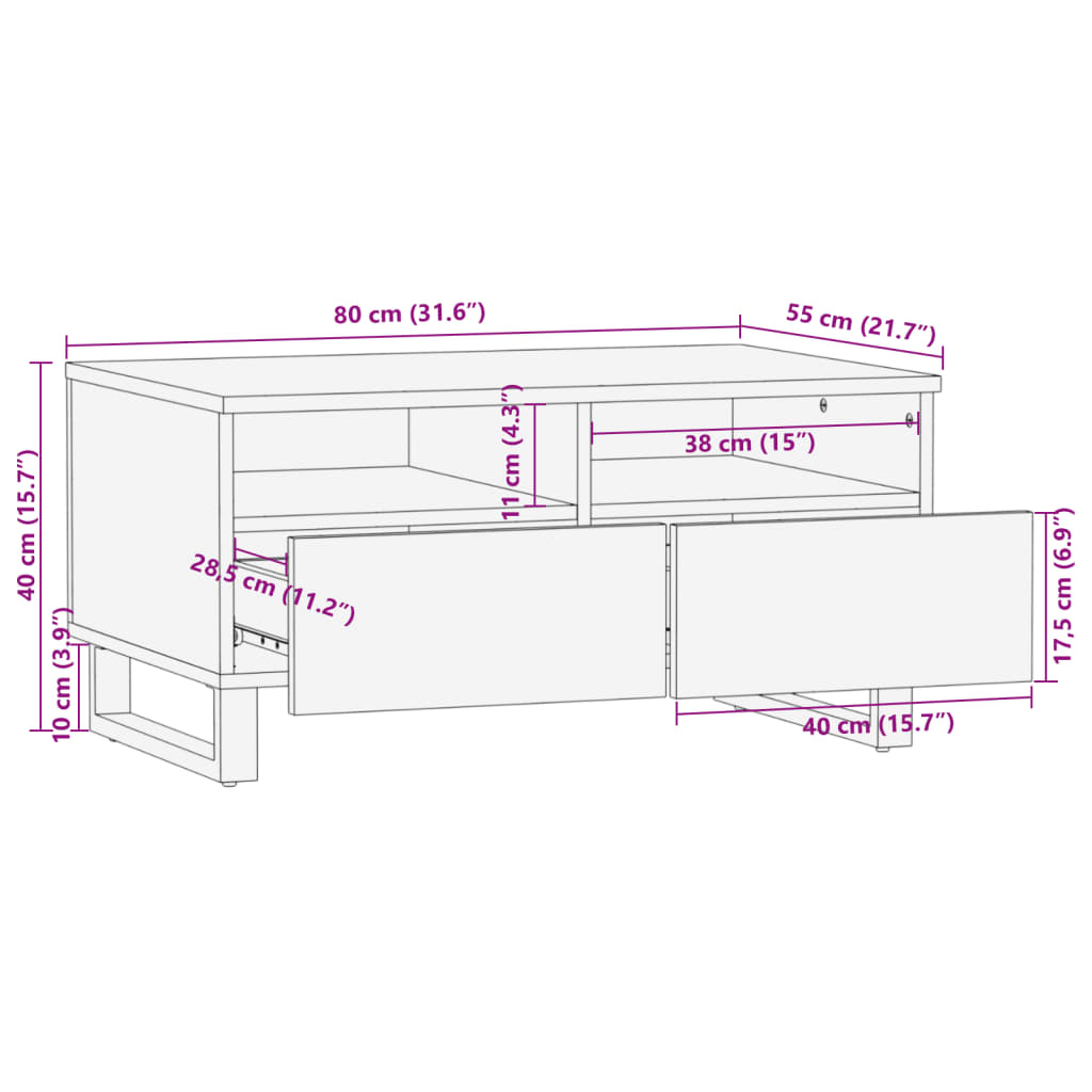 Salontafel 80x55x40 cm massief ruw mangohout