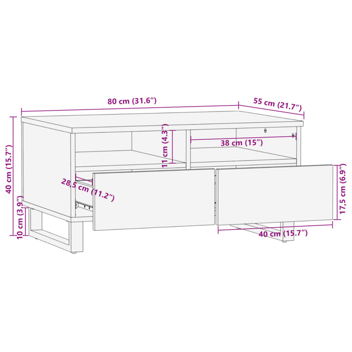 Salontafel 80x55x40 cm massief ruw mangohout