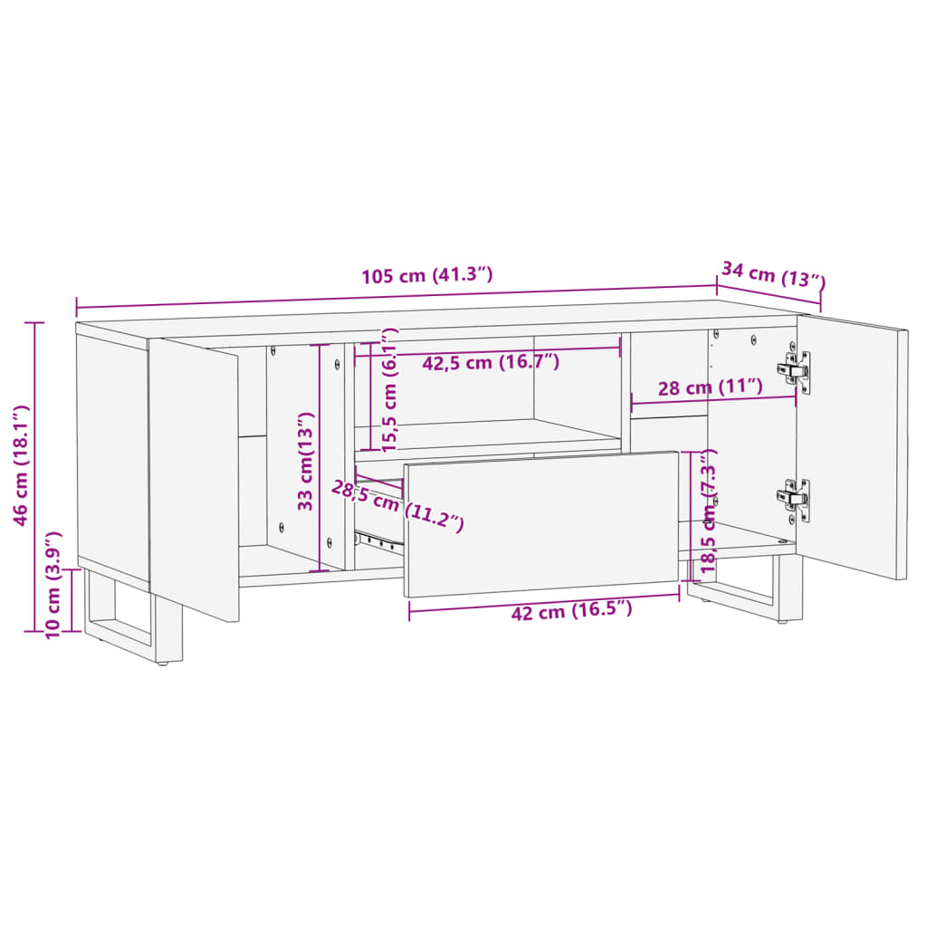 Tv-meubel 100x34x46 cm massief acaciahout