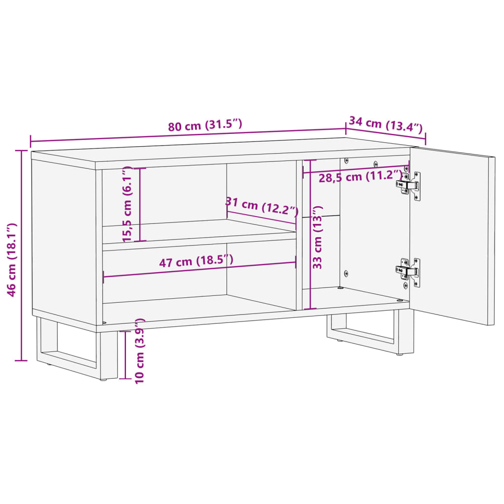 Tv-meubel 80x34x46 cm massief ruw mangohout