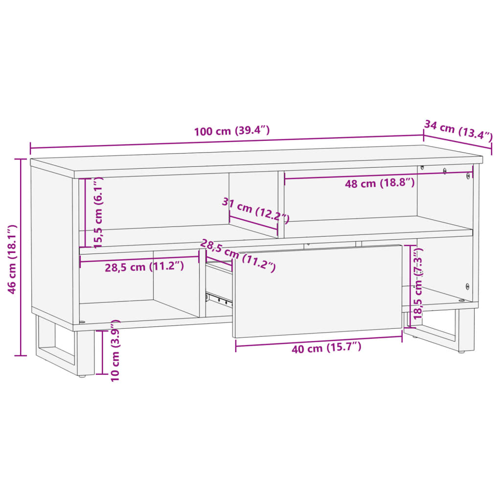 Tv-meubel 100x34x46 cm massief acaciahout