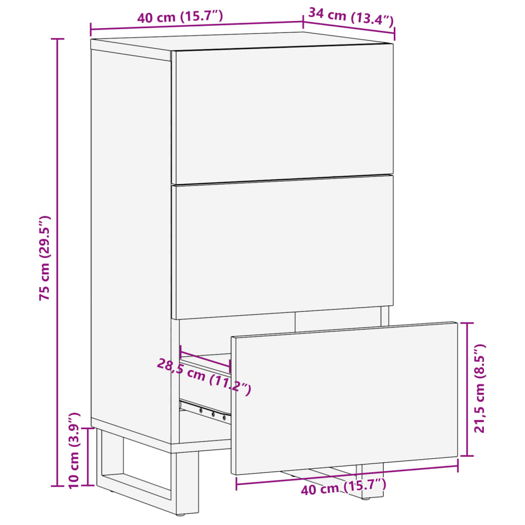 Dressoir 40x34x75 cm massief ruw mangohout