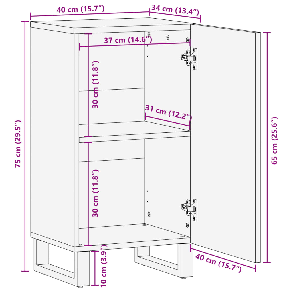 Dressoir 40x34x75 cm massief mangohout