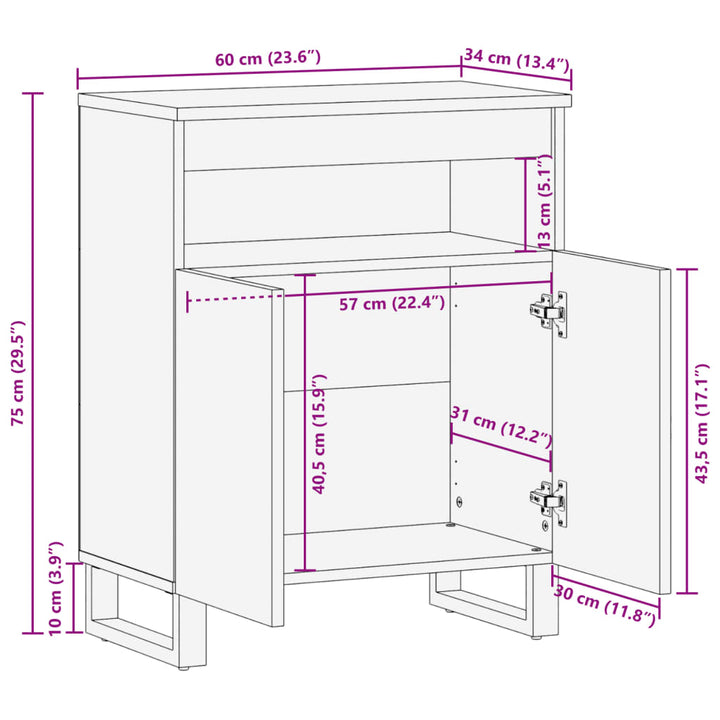 Dressoir 60x34x75 cm massief mangohout bruin