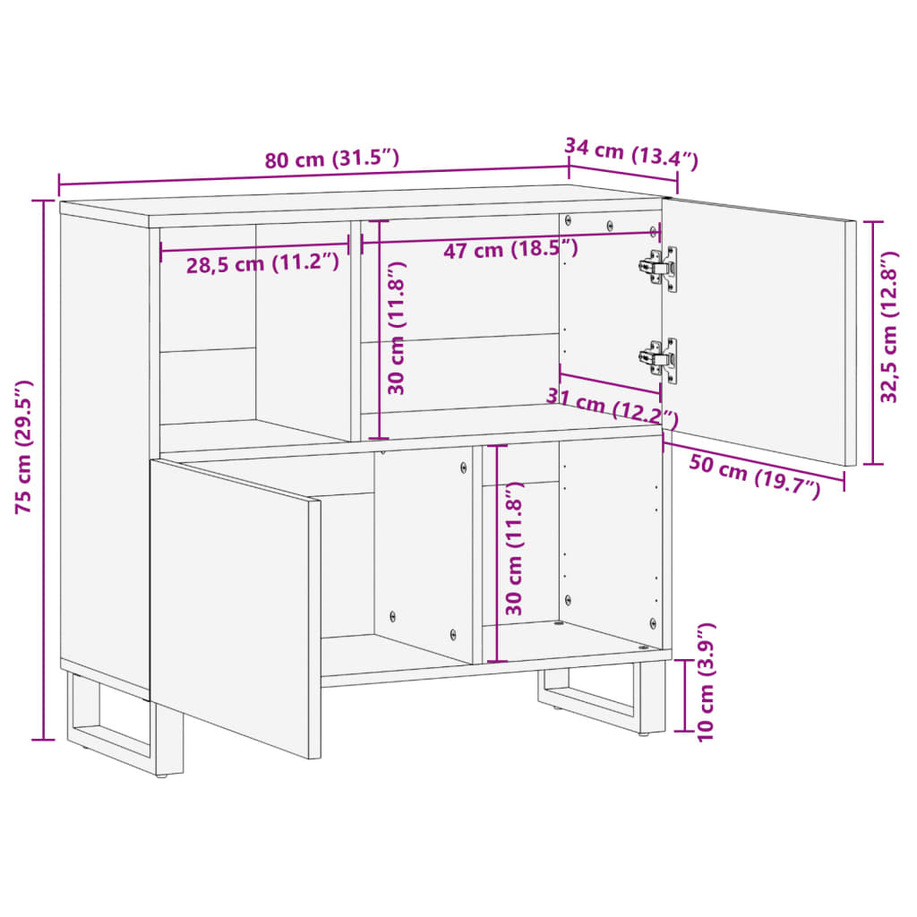 Dressoir 80x34x75 cm massief ruw mangohout