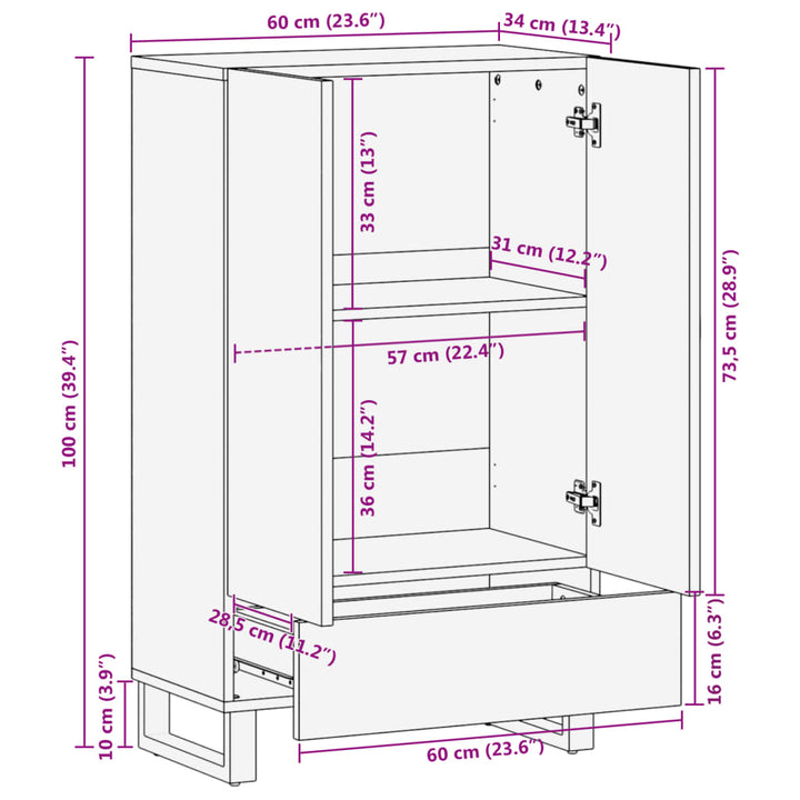 Hoge kast 60x34x100 cm massief acaciahout