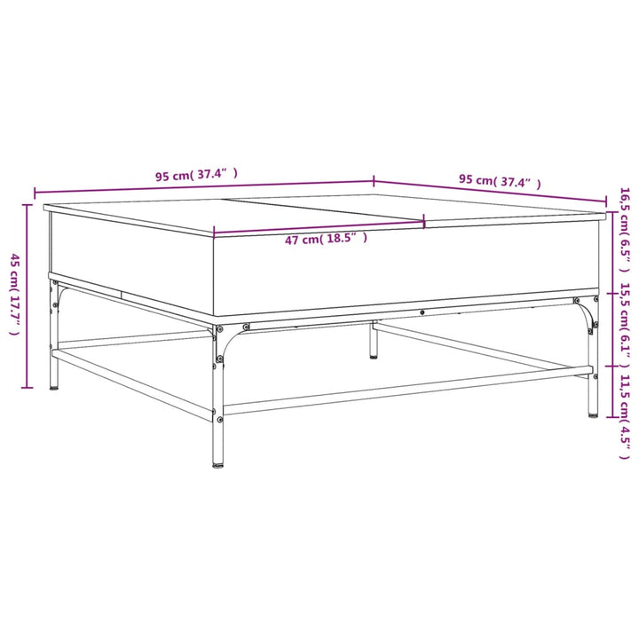 Salontafel 95x95x45 cm bewerkt hout en metaal gerookt eiken