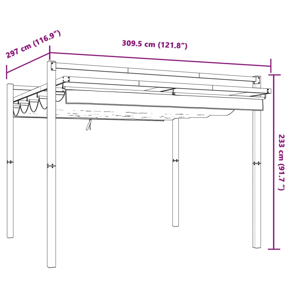 Prieel met uittrekbaar dak 3x3 m aluminium taupe