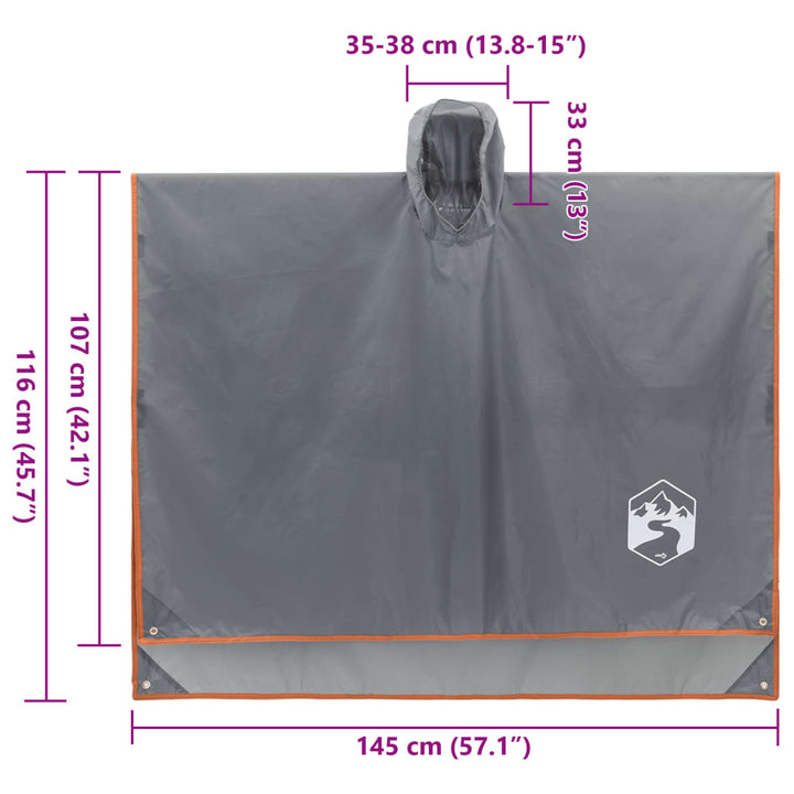 Regenponcho met capuchon 2-in-1 ontwerp 223x145 cm grijs oranje