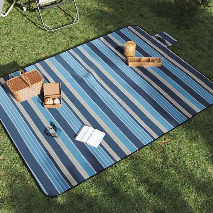 Picknickkleed opvouwbaar gestreept 200x150 cm fluweel blauw wit