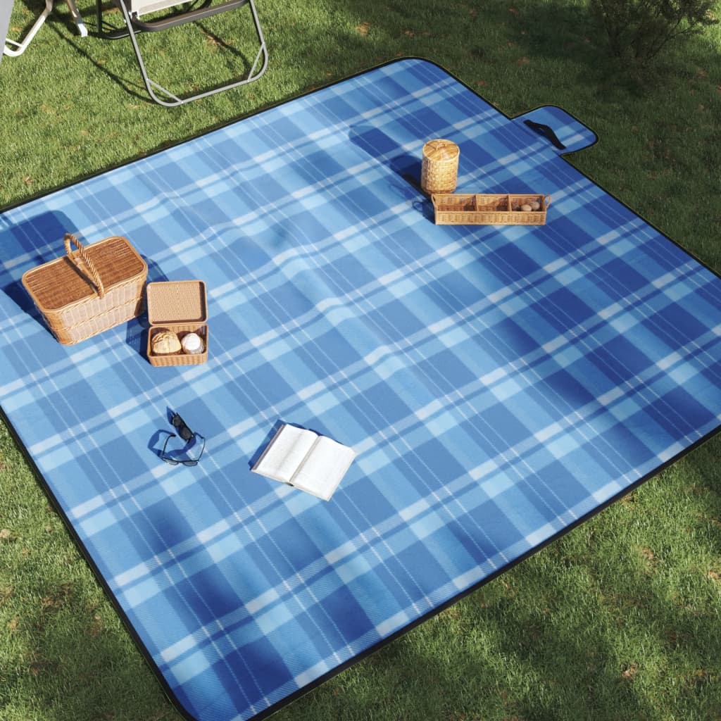 Picknickkleed opvouwbaar geruit 200x200 cm fluweel blauw