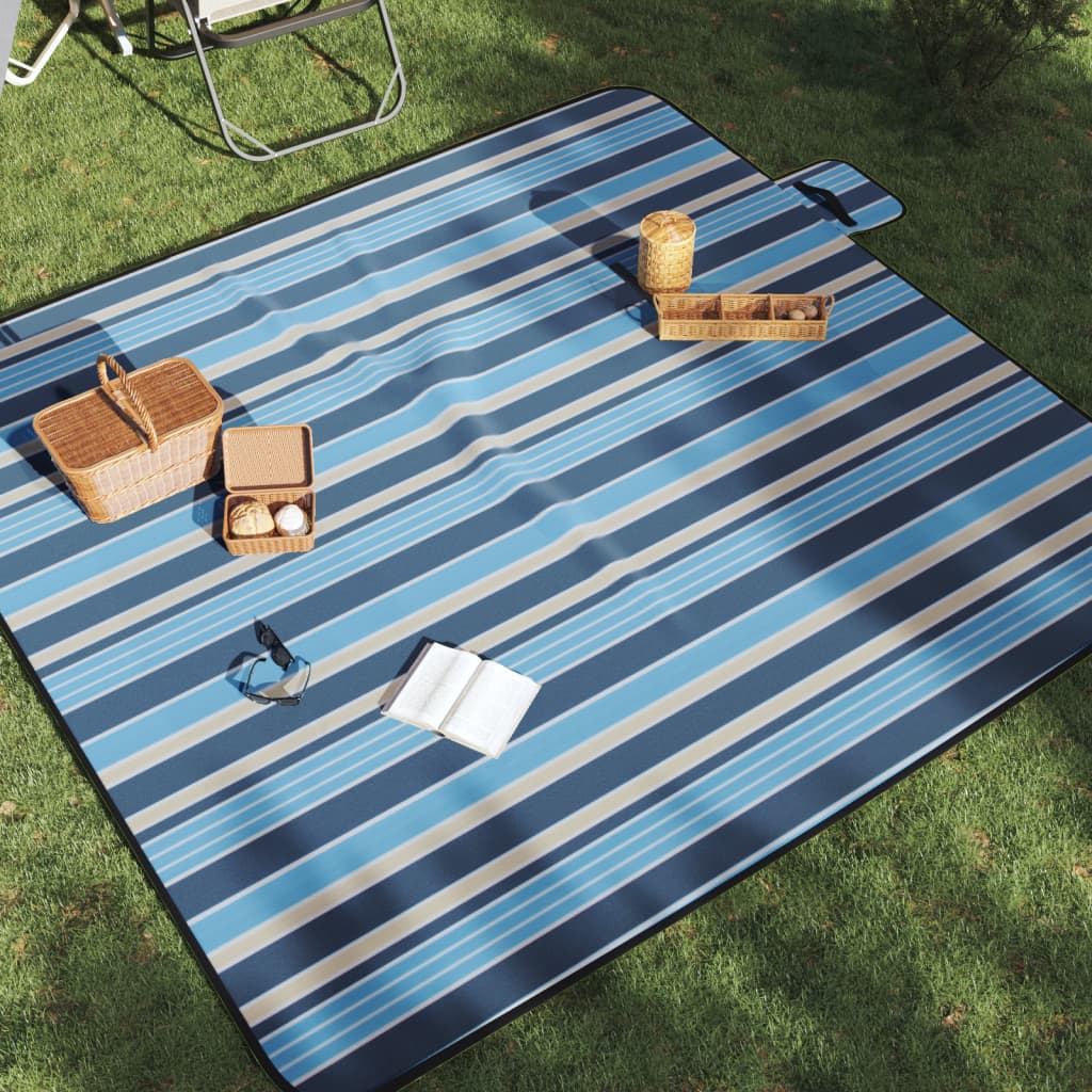 Picknickkleed opvouwbaar gestreept 200x200 cm fluweel blauw wit