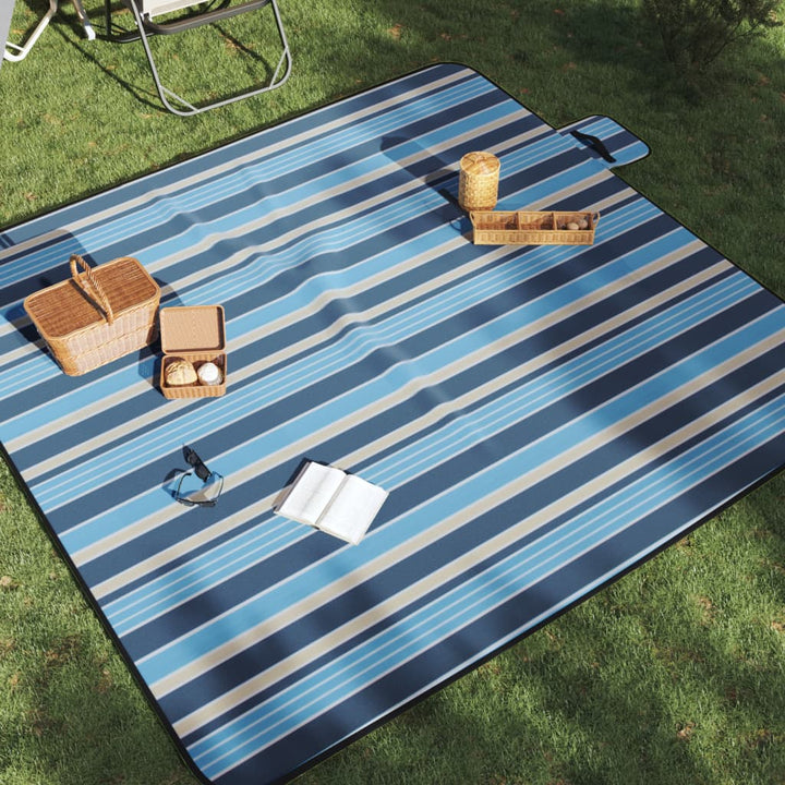 Picknickkleed opvouwbaar gestreept 200x200 cm fluweel blauw wit