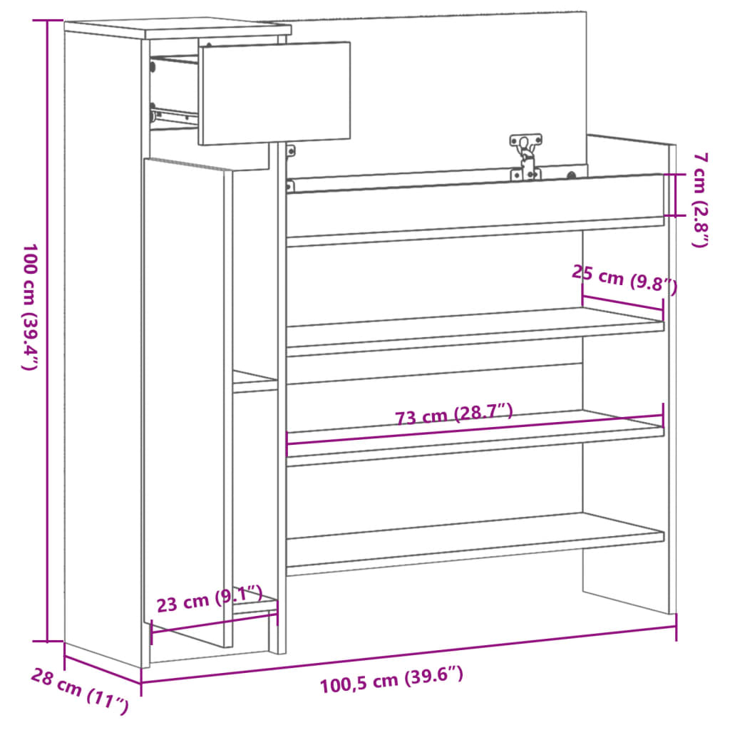 Schoenenkast 100,5x28x100 cm bewerkt hout wit