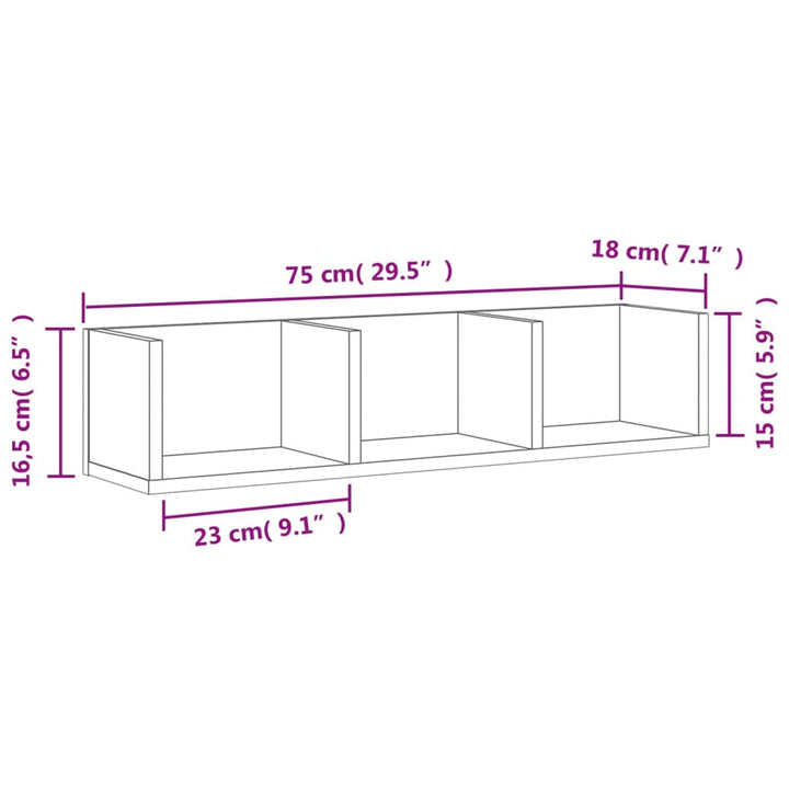 Wandkast 75x18x16,5 cm bewerkt hout wit