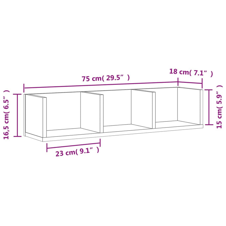 Wandkasten 2 st 75x18x16,5 cm bewerkt hout wit