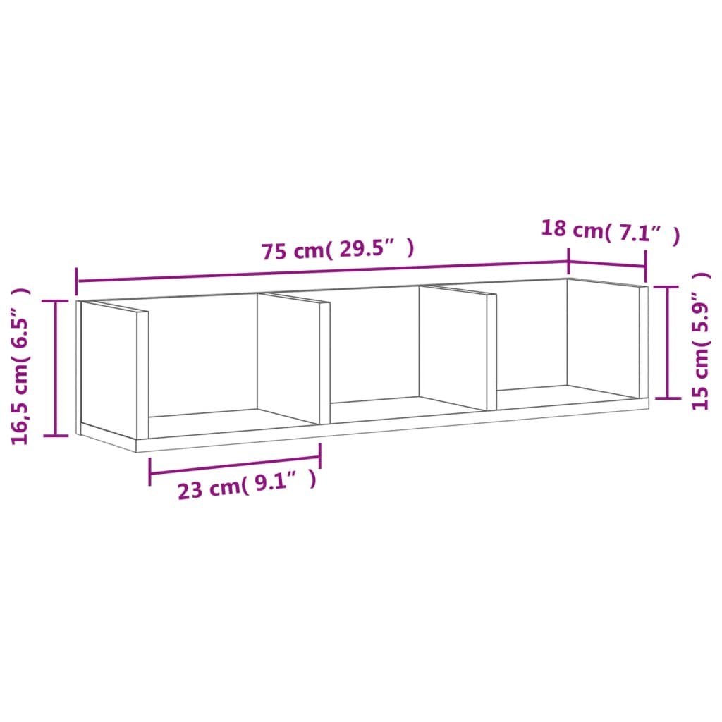 Wandkast 75x18x16,5 cm bewerkt hout betongrijs