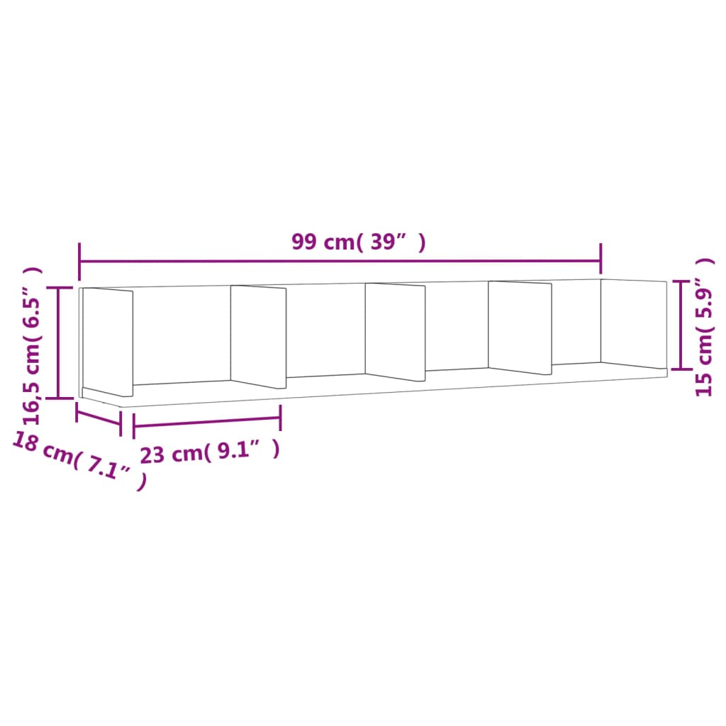 Wandkast 99x18x16,5 cm bewerkt hout wit