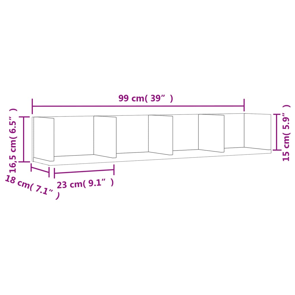 Wandkast 99x18x16,5 cm bewerkt hout zwart