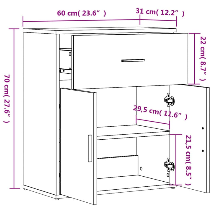 Dressoir 60x31x70 cm bewerkt hout bruin eikenkleurig