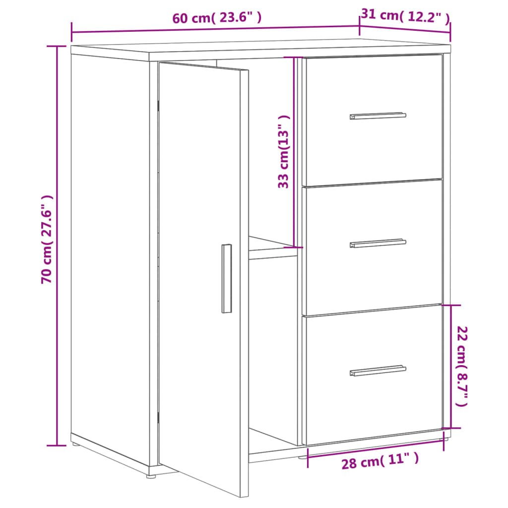 Dressoir 60x31x70 cm bewerkt hout sonoma eikenkleurig