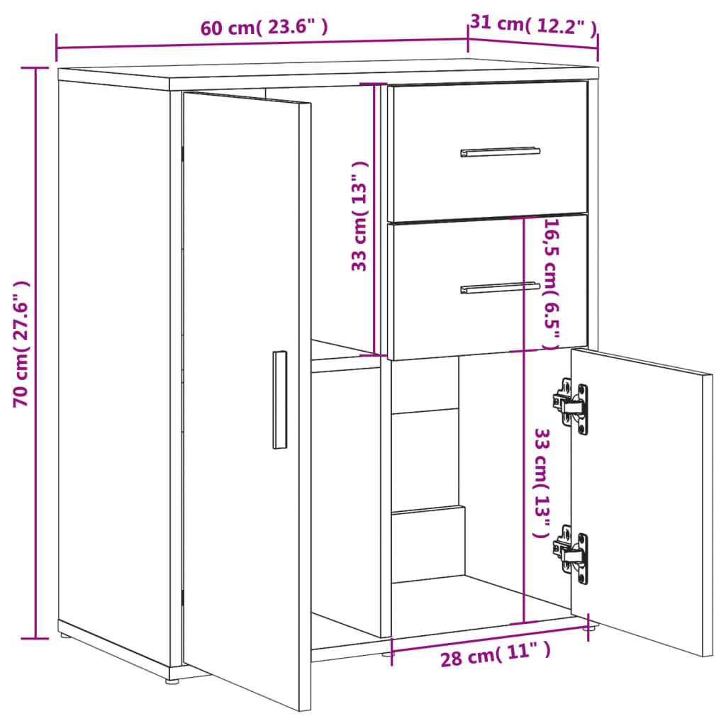 Dressoir 60x31x70 cm bewerkt hout zwart